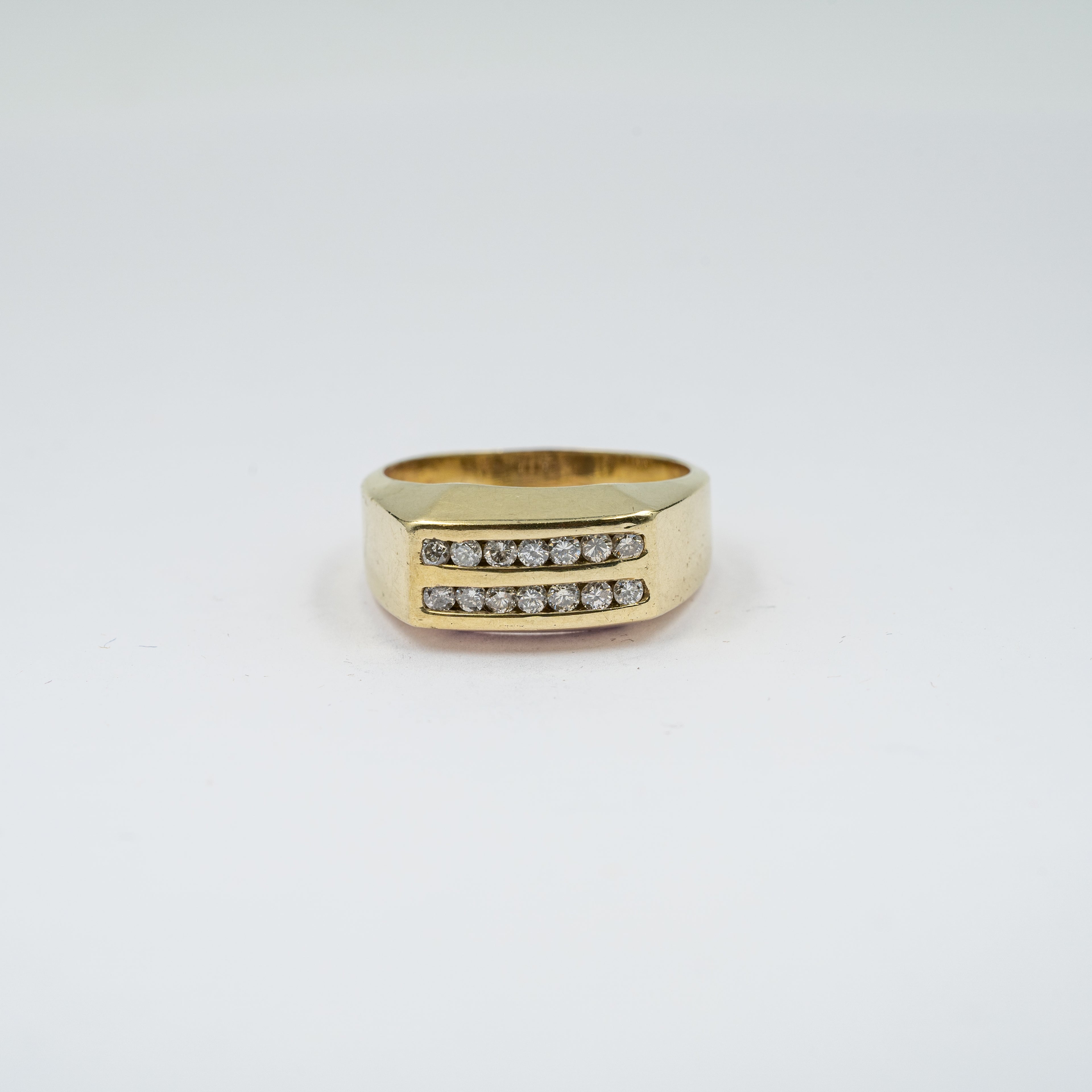 Horizontal Row Diamond Signet Ring