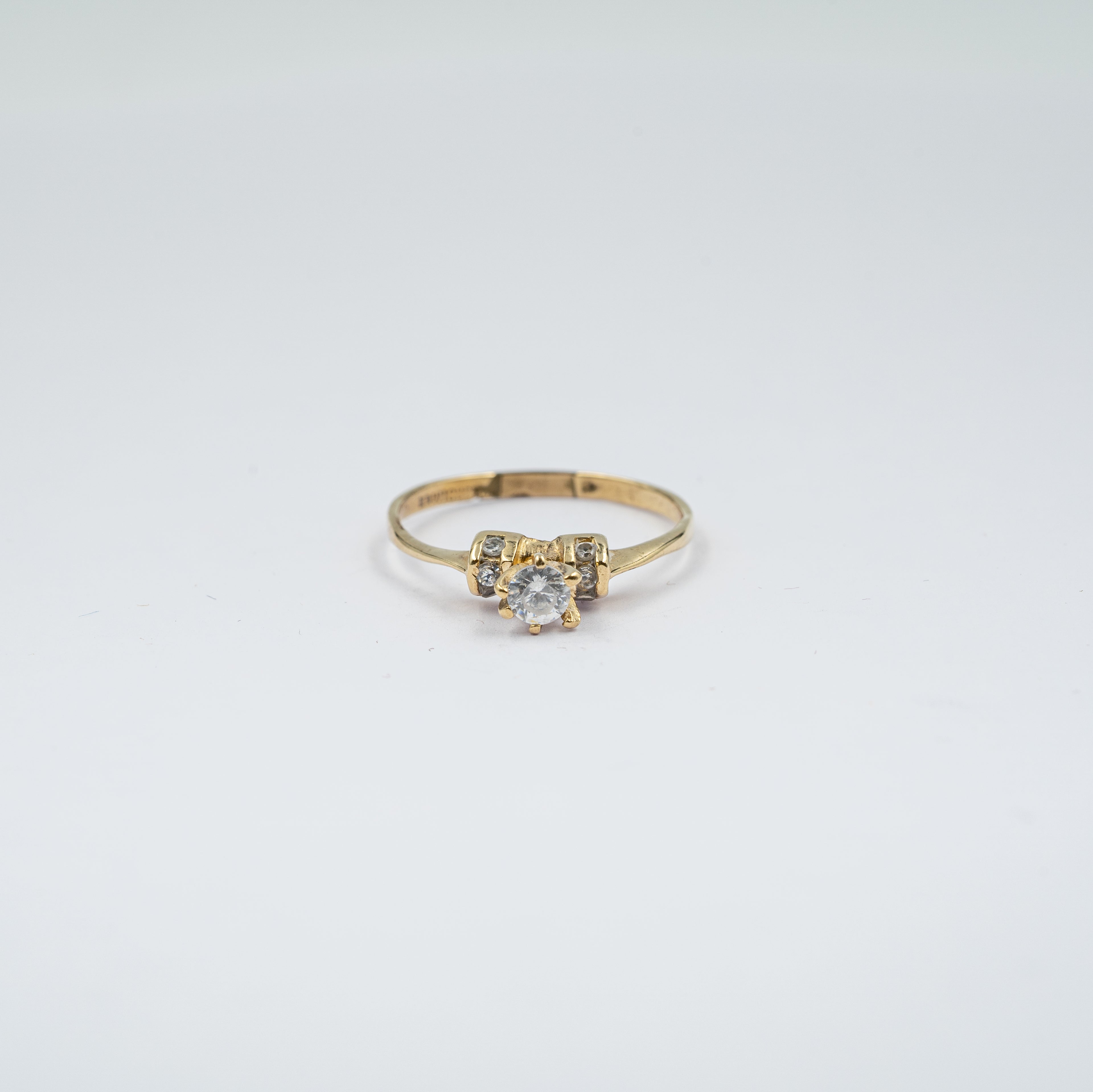 Prong Set CZ Ring with Channel Set Ribbon Accent